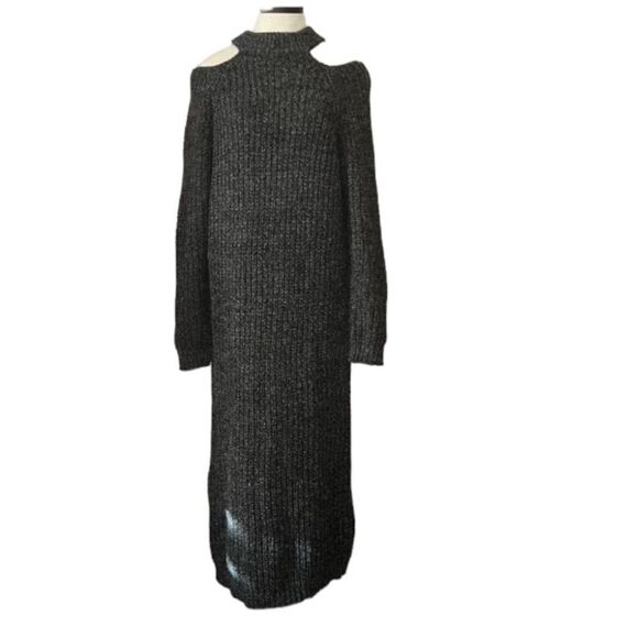 Gray ribbed long sleeve cutout cold shoulder sweater dress Size XL NWT - Picture 1 of 5